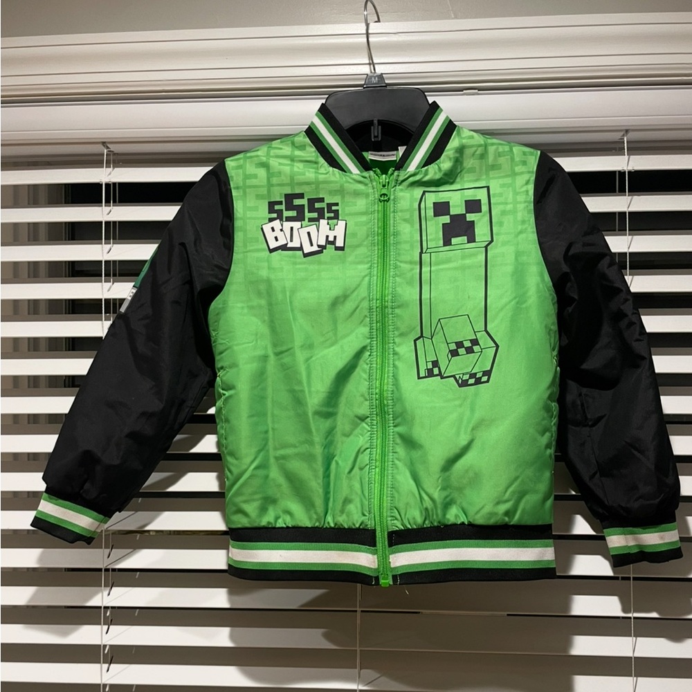 Green and Black Minecraft Bomber Kids Jacket